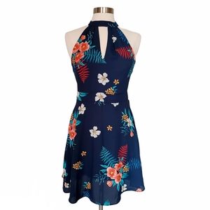 Express Blue Floral Halter Mini Dress.